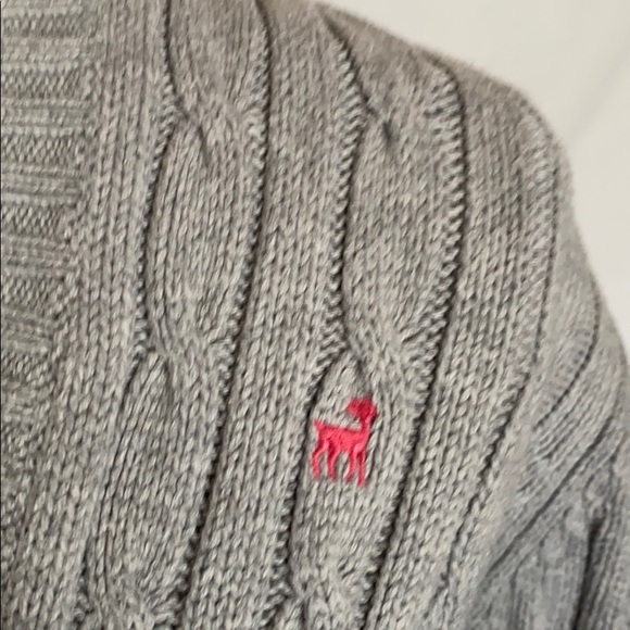 Boutique y2k Gray cotton Hoodie cable knit v neck pullover sweater pocket. Rk1n - Picture 3 of 9